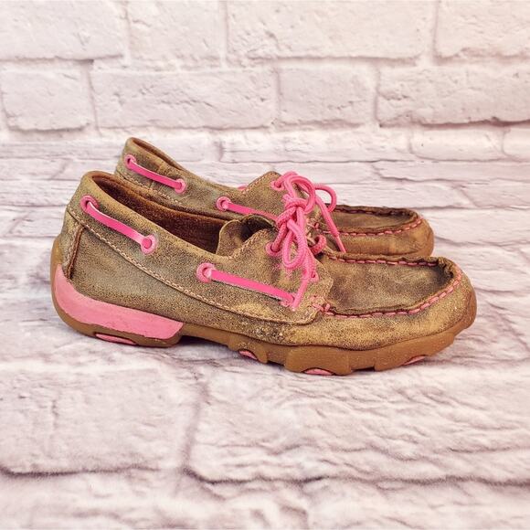 Youth Twisted boots driving bomber moc pink leather shoes size 1 (3t) - Picture 5 of 10
